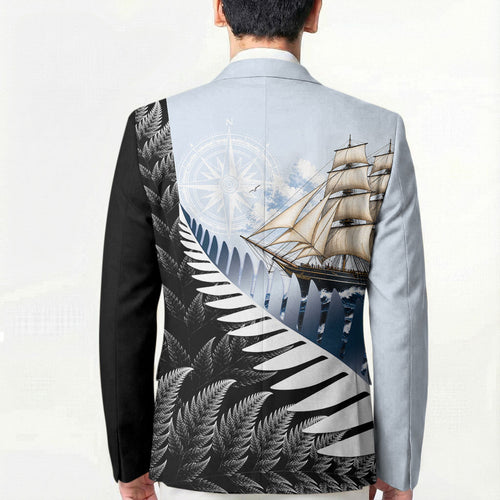 Personalised New Zealand Pakeha Blazer Kiwi Silver Fern and Sailing Ship Compass