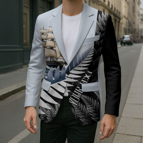 Personalised New Zealand Pakeha Blazer Kiwi Silver Fern and Sailing Ship Compass