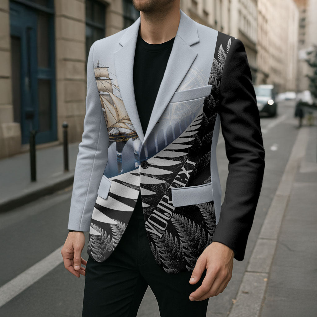 Personalised New Zealand Pakeha Blazer Kiwi Silver Fern and Sailing Ship Compass