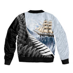 Personalised New Zealand Pakeha Bomber Jacket Kiwi Silver Fern and Sailing Ship Compass