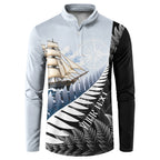 Personalised New Zealand Pakeha Button Sweatshirt Kiwi Silver Fern and Sailing Ship Compass