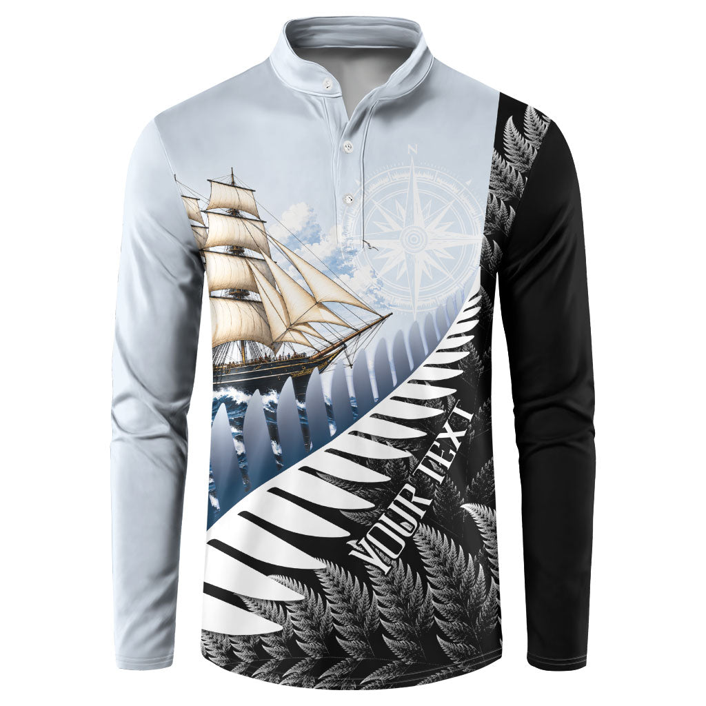 Personalised New Zealand Pakeha Button Sweatshirt Kiwi Silver Fern and Sailing Ship Compass