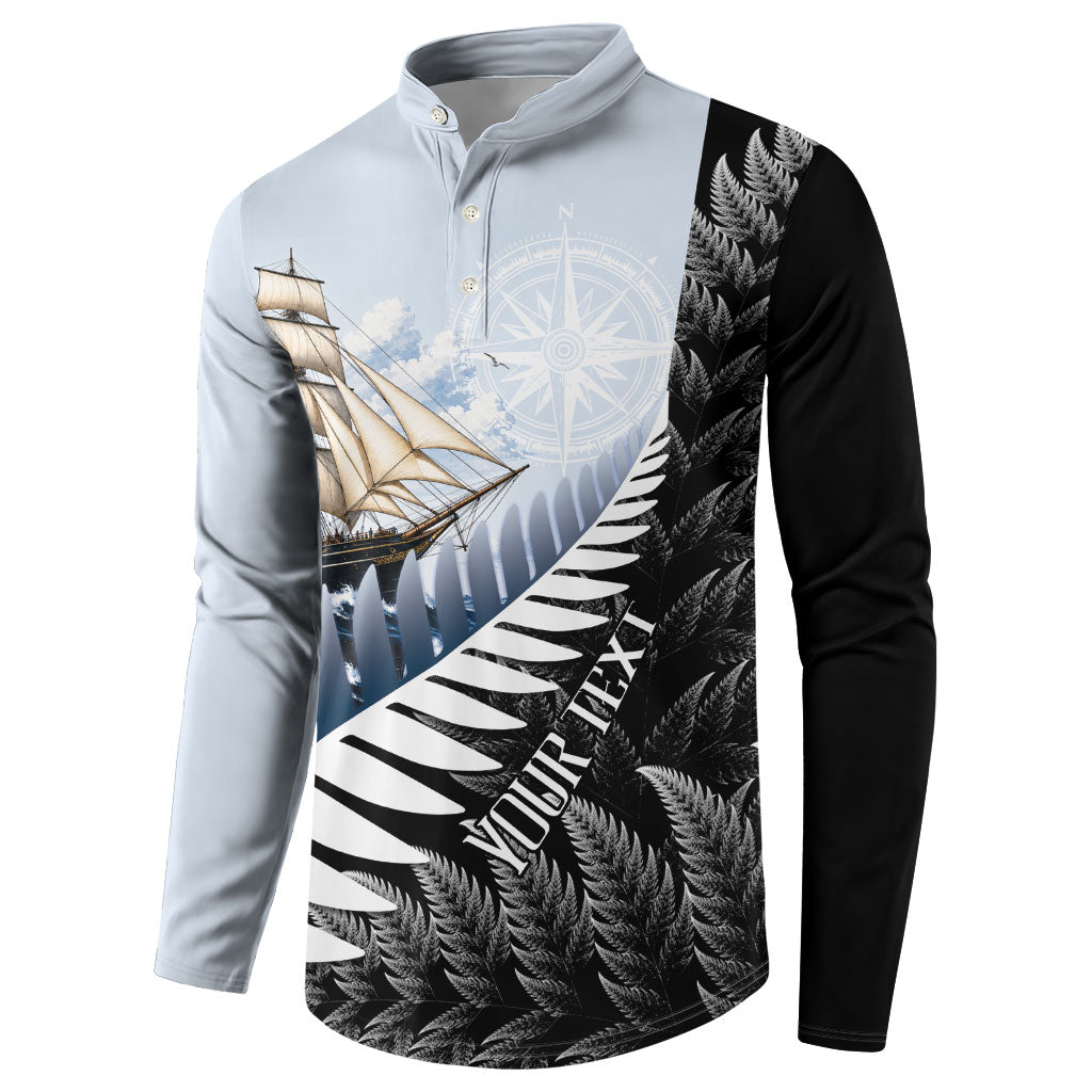 Personalised New Zealand Pakeha Button Sweatshirt Kiwi Silver Fern and Sailing Ship Compass