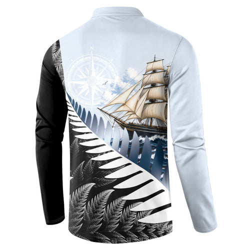 Personalised New Zealand Pakeha Button Sweatshirt Kiwi Silver Fern and Sailing Ship Compass