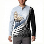 Personalised New Zealand Pakeha Button Sweatshirt Kiwi Silver Fern and Sailing Ship Compass
