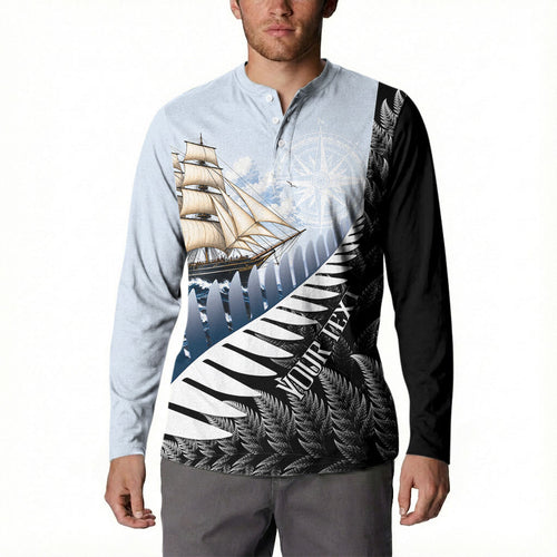 Personalised New Zealand Pakeha Button Sweatshirt Kiwi Silver Fern and Sailing Ship Compass