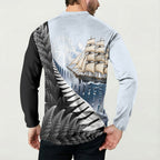 Personalised New Zealand Pakeha Button Sweatshirt Kiwi Silver Fern and Sailing Ship Compass