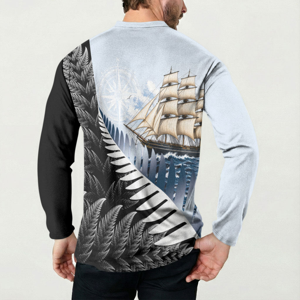 Personalised New Zealand Pakeha Button Sweatshirt Kiwi Silver Fern and Sailing Ship Compass