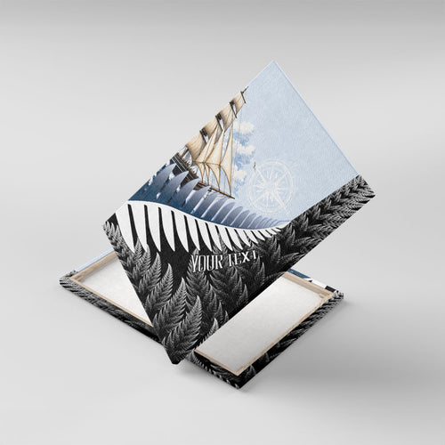 Personalised New Zealand Pakeha Canvas Wall Art Kiwi Silver Fern and Sailing Ship Compass