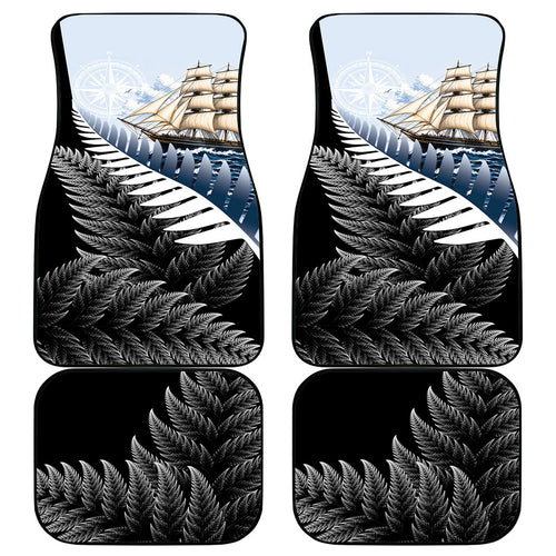 New Zealand Pakeha Car Mats Kiwi Silver Fern and Sailing Ship Compass