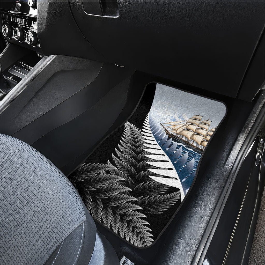 New Zealand Pakeha Car Mats Kiwi Silver Fern and Sailing Ship Compass