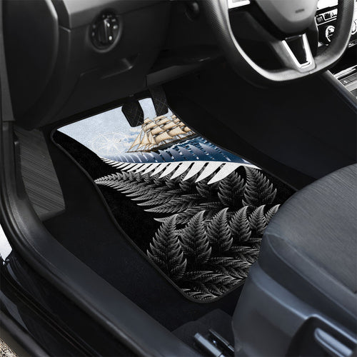 New Zealand Pakeha Car Mats Kiwi Silver Fern and Sailing Ship Compass