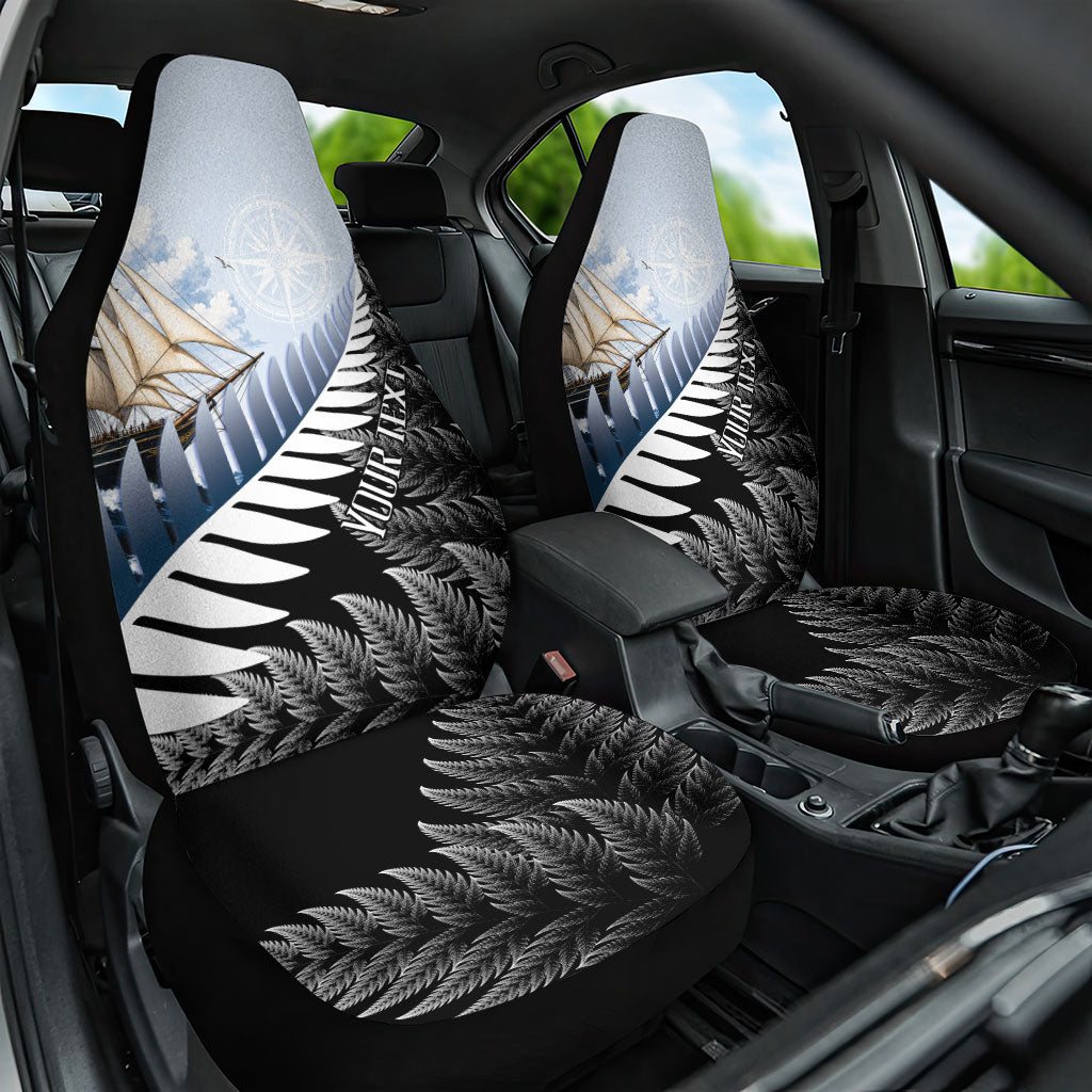 Personalised New Zealand Pakeha Car Seat Cover Kiwi Silver Fern and Sailing Ship Compass
