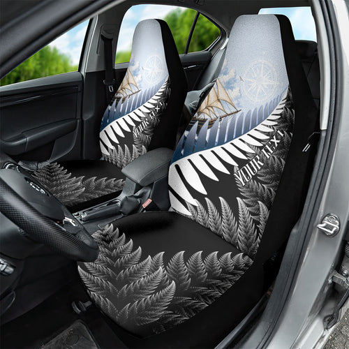 Personalised New Zealand Pakeha Car Seat Cover Kiwi Silver Fern and Sailing Ship Compass