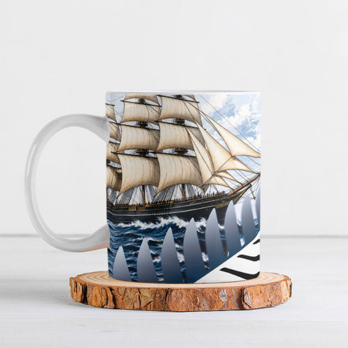 Personalised New Zealand Pakeha Ceramic Mug Kiwi Silver Fern and Sailing Ship Compass