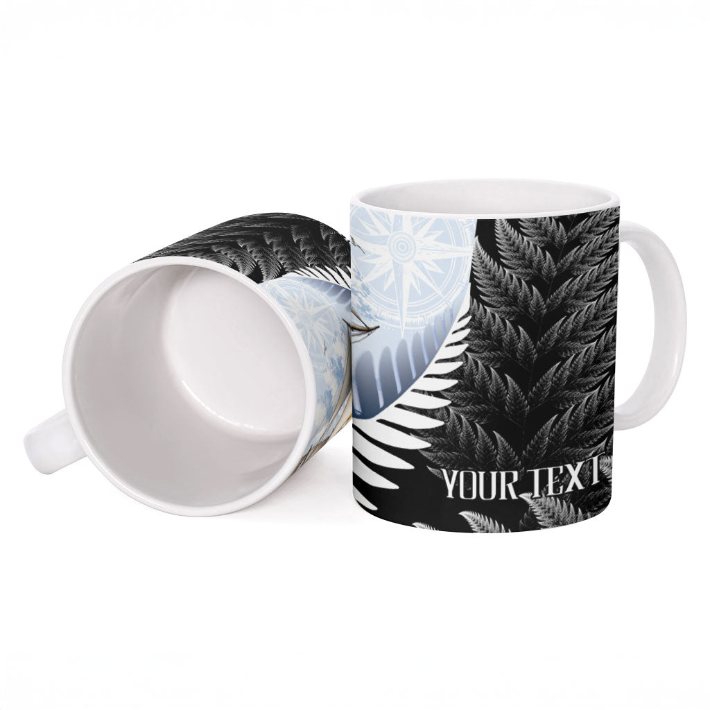 Personalised New Zealand Pakeha Ceramic Mug Kiwi Silver Fern and Sailing Ship Compass