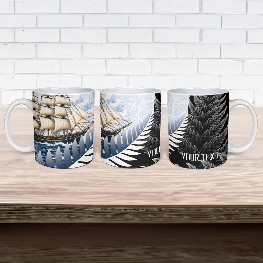 Personalised New Zealand Pakeha Ceramic Mug Kiwi Silver Fern and Sailing Ship Compass