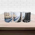 Personalised New Zealand Pakeha Ceramic Mug Kiwi Silver Fern and Sailing Ship Compass