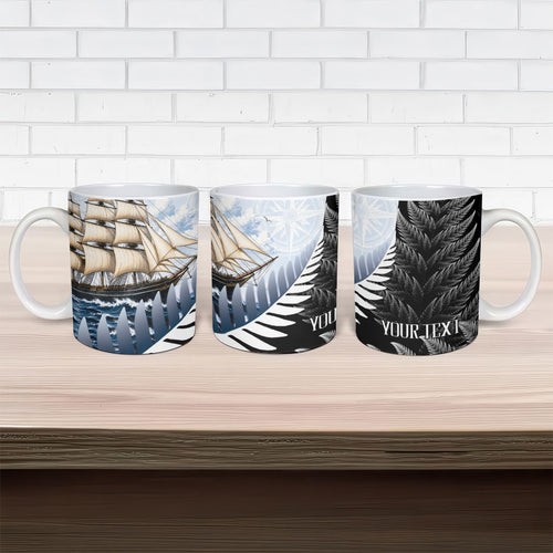 Personalised New Zealand Pakeha Ceramic Mug Kiwi Silver Fern and Sailing Ship Compass