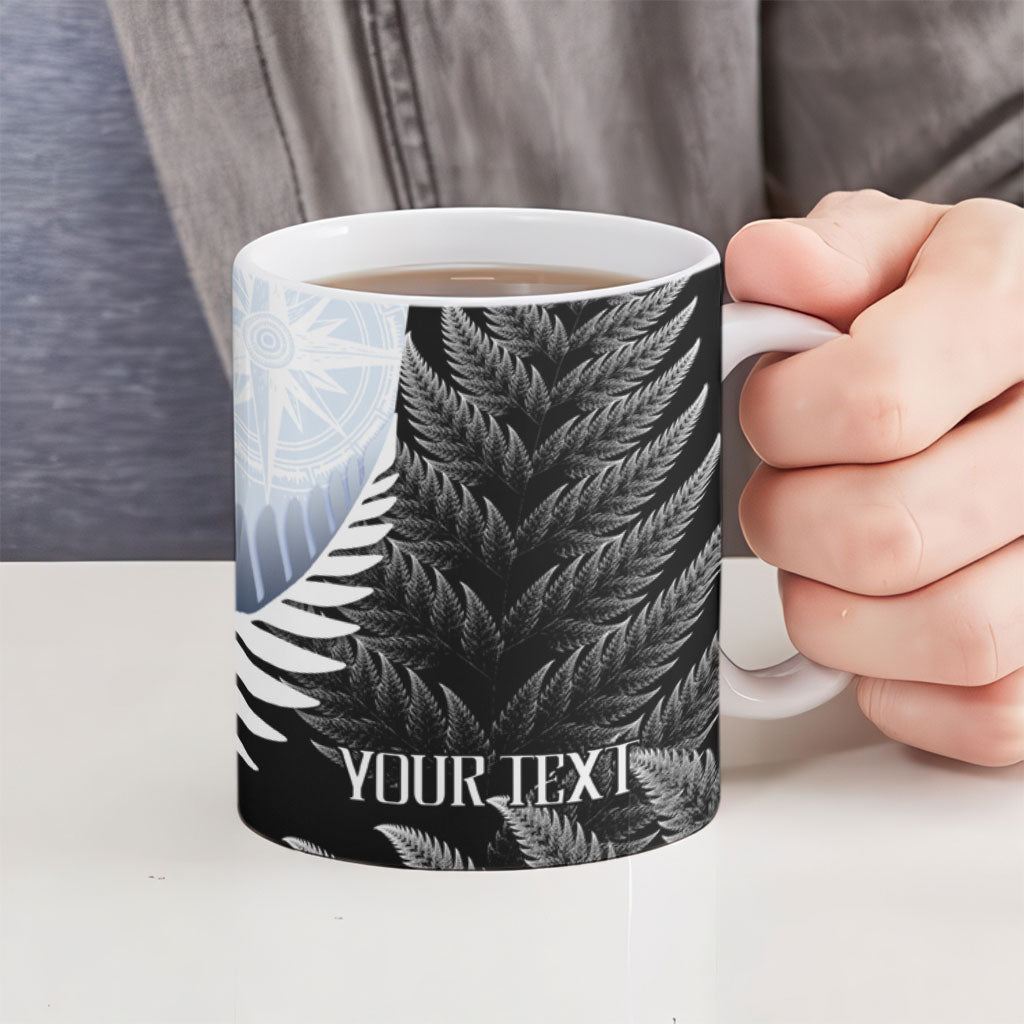 Personalised New Zealand Pakeha Ceramic Mug Kiwi Silver Fern and Sailing Ship Compass