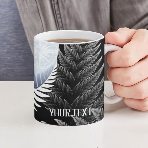 Personalised New Zealand Pakeha Ceramic Mug Kiwi Silver Fern and Sailing Ship Compass