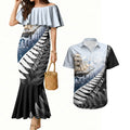 Personalised New Zealand Pakeha Couples Matching Mermaid Dress and Hawaiian Shirt Kiwi Silver Fern and Sailing Ship Compass