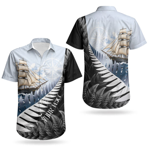 Personalised New Zealand Pakeha Couples Matching Mermaid Dress and Hawaiian Shirt Kiwi Silver Fern and Sailing Ship Compass