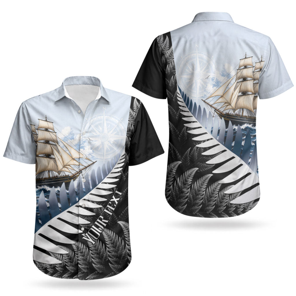 Personalised New Zealand Pakeha Couples Matching Tank Maxi Dress and Hawaiian Shirt Kiwi Silver Fern and Sailing Ship Compass
