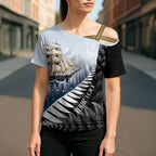Personalised New Zealand Pakeha Cross Shoulder Shirt Kiwi Silver Fern and Sailing Ship Compass