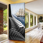 New Zealand Pakeha Door Cover Kiwi Silver Fern and Sailing Ship Compass