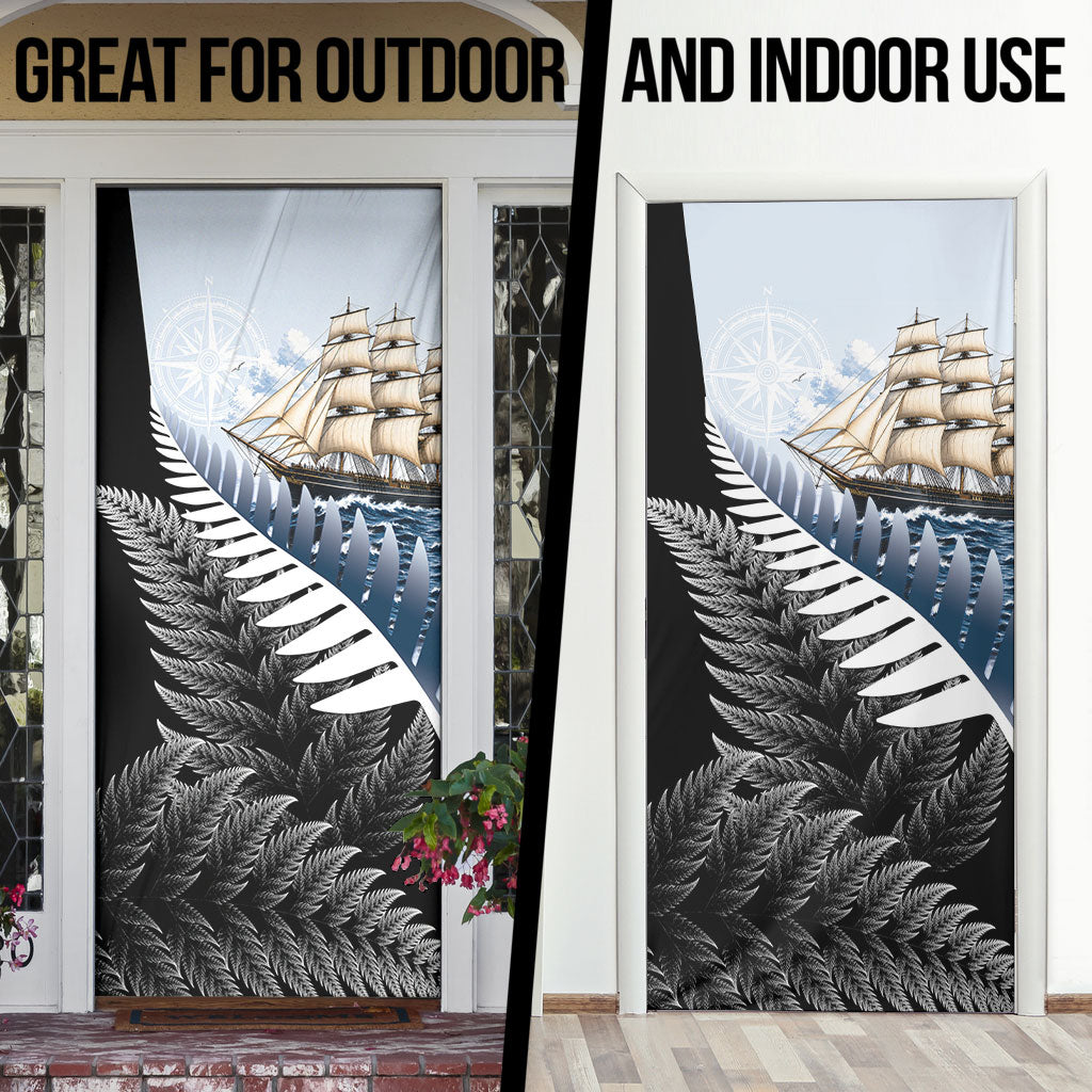 New Zealand Pakeha Door Cover Kiwi Silver Fern and Sailing Ship Compass