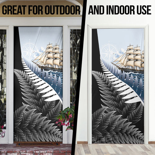 New Zealand Pakeha Door Cover Kiwi Silver Fern and Sailing Ship Compass