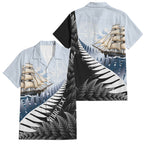 Personalised New Zealand Pakeha Family Matching Long Sleeve Bodycon Dress and Hawaiian Shirt Kiwi Silver Fern and Sailing Ship Compass