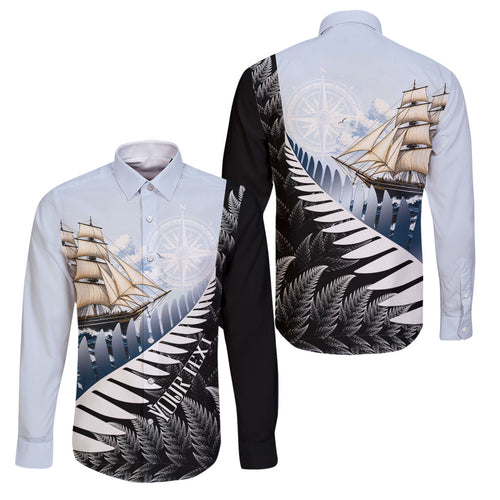 Personalised New Zealand Pakeha Family Matching Off Shoulder Maxi Dress and Hawaiian Shirt Kiwi Silver Fern and Sailing Ship Compass
