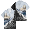 Personalised New Zealand Pakeha Family Matching Short Sleeve Bodycon Dress and Hawaiian Shirt Kiwi Silver Fern and Sailing Ship Compass