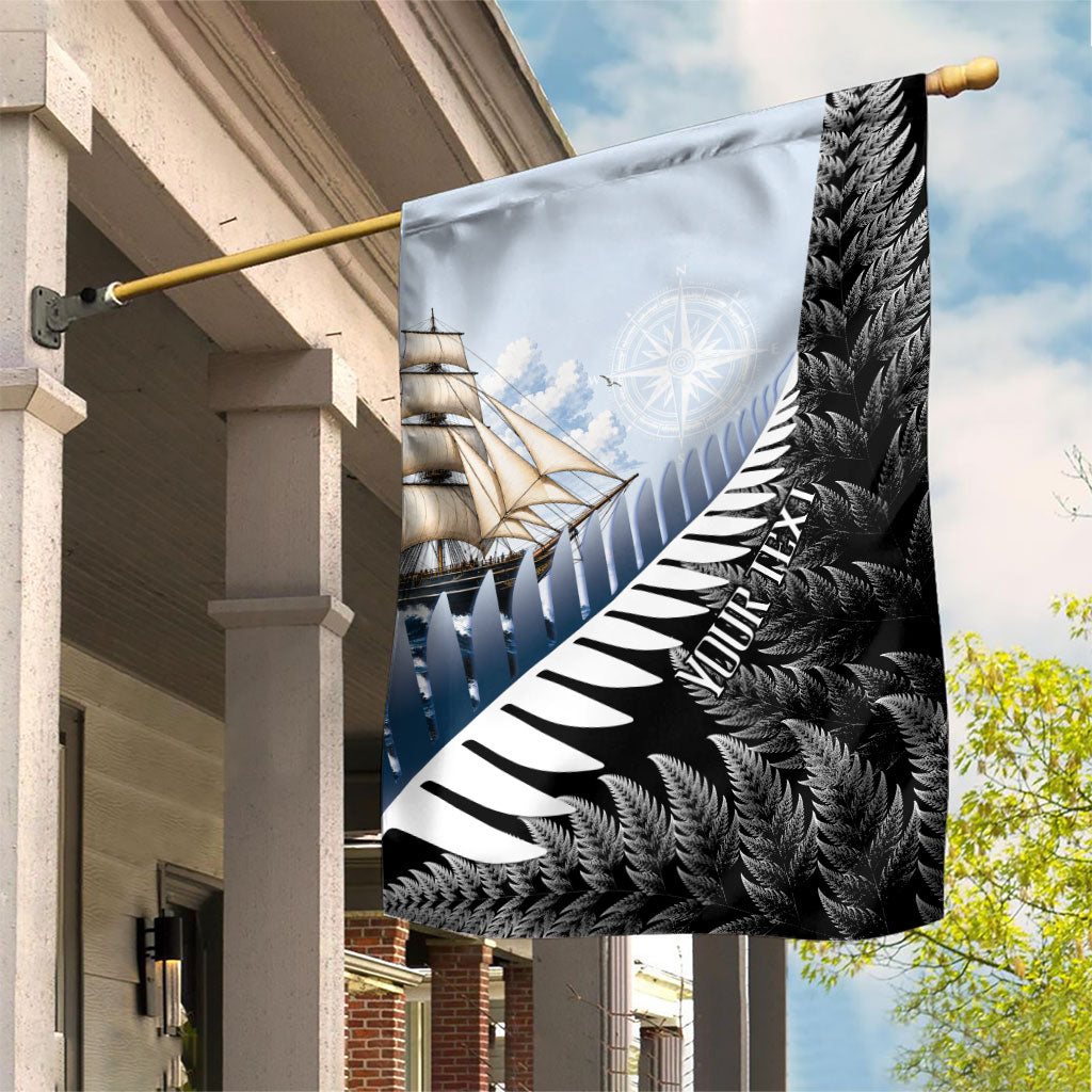 Personalised New Zealand Pakeha Garden Flag Kiwi Silver Fern and Sailing Ship Compass