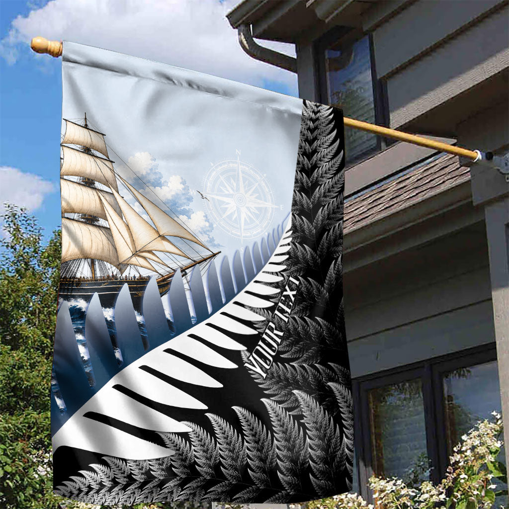 Personalised New Zealand Pakeha Garden Flag Kiwi Silver Fern and Sailing Ship Compass