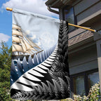 Personalised New Zealand Pakeha Garden Flag Kiwi Silver Fern and Sailing Ship Compass