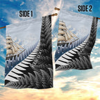 Personalised New Zealand Pakeha Garden Flag Kiwi Silver Fern and Sailing Ship Compass