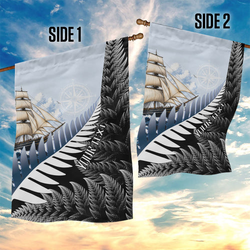 Personalised New Zealand Pakeha Garden Flag Kiwi Silver Fern and Sailing Ship Compass