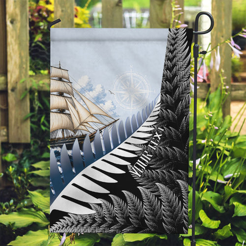 Personalised New Zealand Pakeha Garden Flag Kiwi Silver Fern and Sailing Ship Compass
