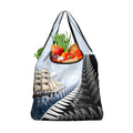 Personalised New Zealand Pakeha Grocery Bag Kiwi Silver Fern and Sailing Ship Compass