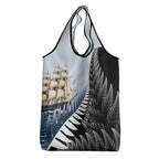 Personalised New Zealand Pakeha Grocery Bag Kiwi Silver Fern and Sailing Ship Compass