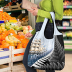 Personalised New Zealand Pakeha Grocery Bag Kiwi Silver Fern and Sailing Ship Compass