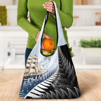 Personalised New Zealand Pakeha Grocery Bag Kiwi Silver Fern and Sailing Ship Compass