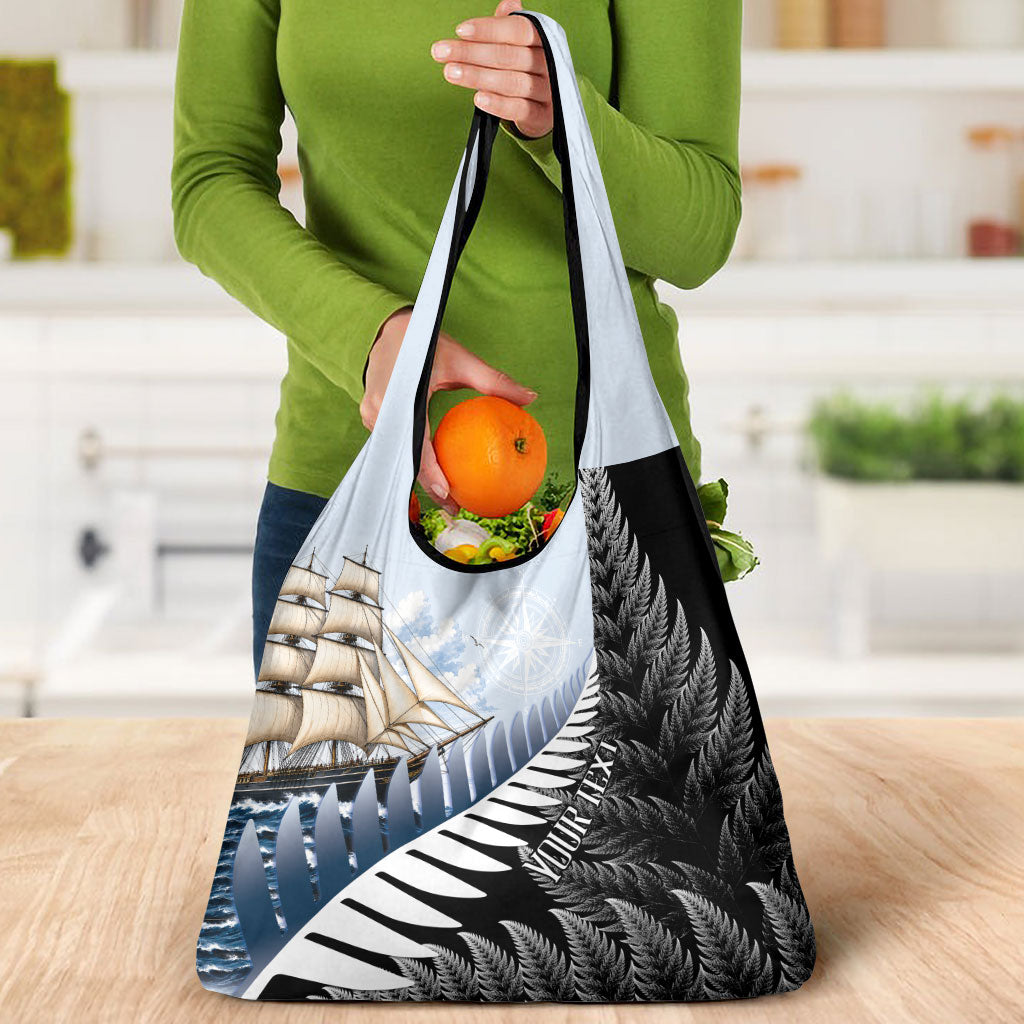 Personalised New Zealand Pakeha Grocery Bag Kiwi Silver Fern and Sailing Ship Compass