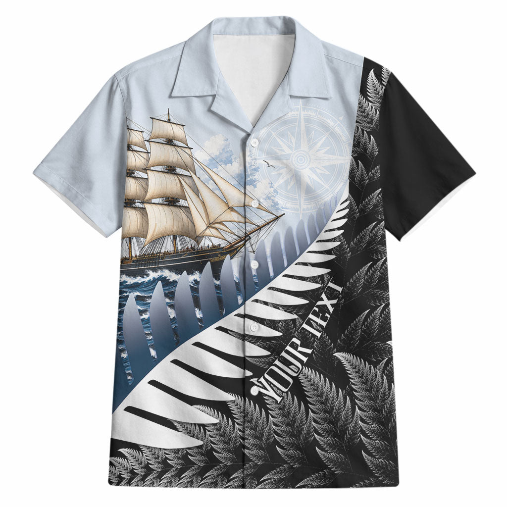 Personalised New Zealand Pakeha Hawaiian Shirt Kiwi Silver Fern and Sailing Ship Compass