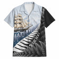 Personalised New Zealand Pakeha Hawaiian Shirt Kiwi Silver Fern and Sailing Ship Compass