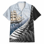 Personalised New Zealand Pakeha Hawaiian Shirt Kiwi Silver Fern and Sailing Ship Compass