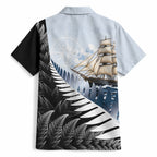 Personalised New Zealand Pakeha Hawaiian Shirt Kiwi Silver Fern and Sailing Ship Compass